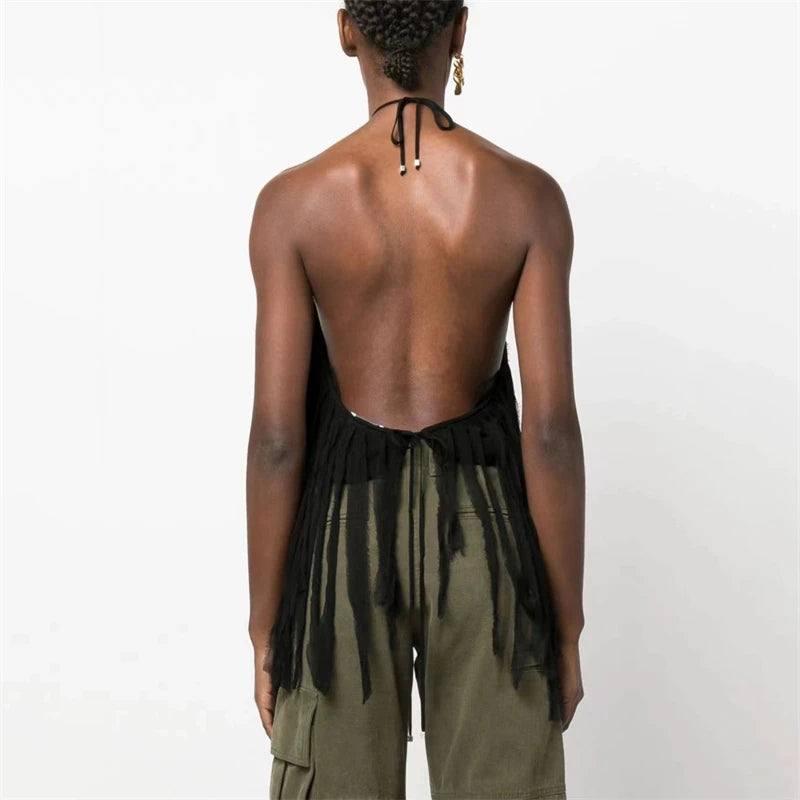 Chic Halter Neck Backless Tassel Top for Women